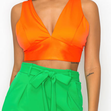 Smock V-neck Satin Bra Top