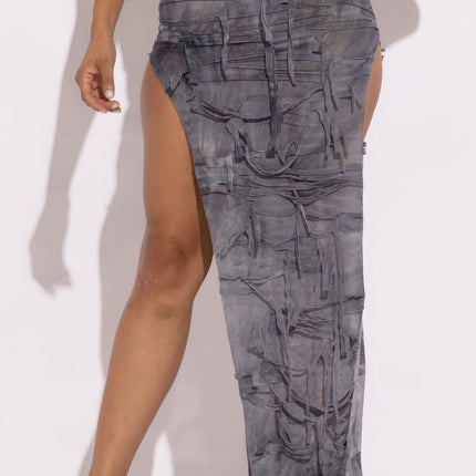 Distressed Thigh Slit Maxi Skirt
