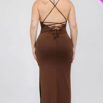 Plus Size Crisscross Back Split Thigh Maxi Dress