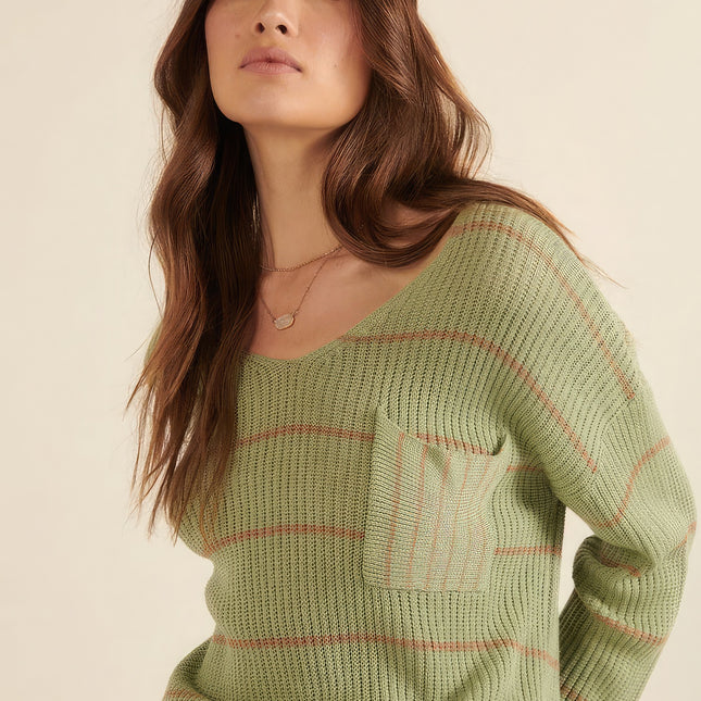 Striped Rib-knit Oversized Pocket Sweater