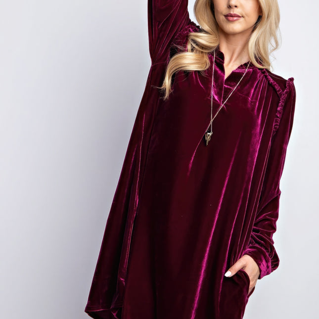 Mini Ruffle Detailing Velvet Dress